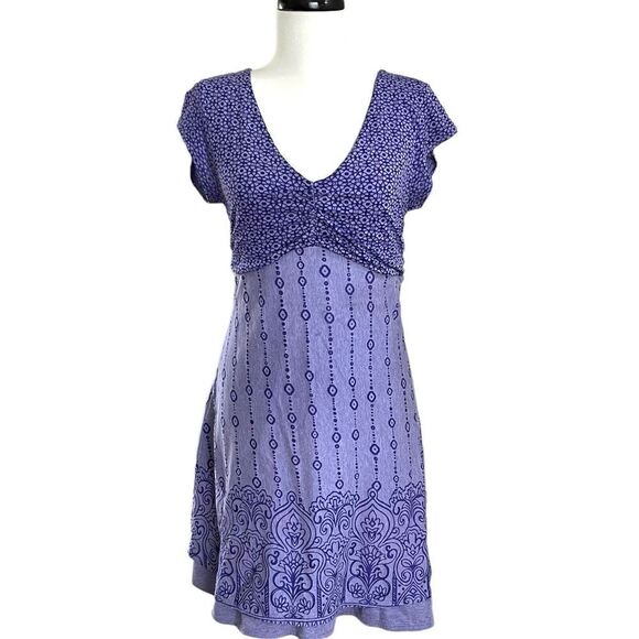 Athleta Purple Burnout Mini Dress Petite M Short Sleeve Beach boho hippie - Picture 1 of 12